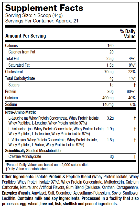 Supplement Facts: Nitro-Tech Vanilla
