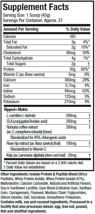 Supplement Facts: Nitro-Tech Ripped - French Vanilla Bean