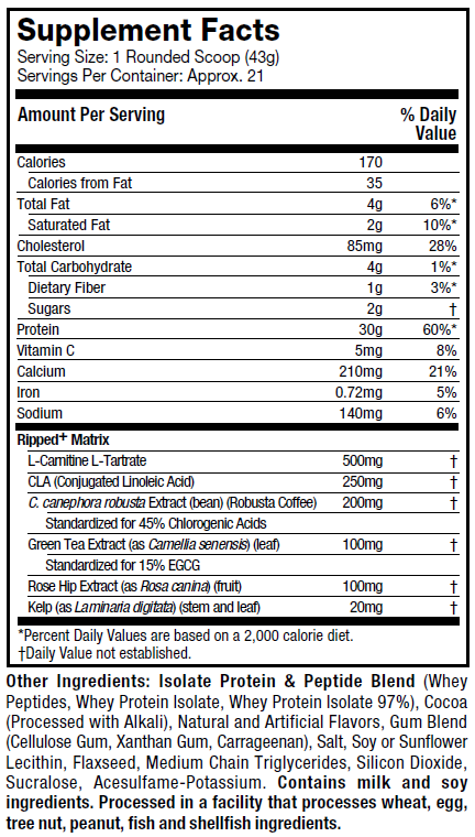 Supplement Facts: Nitro-Tech Ripped - Chocolate Fudge Brownie