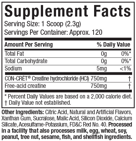 Supplement Facts: Cell-Tech Creactor - Fruit Punch Extreme