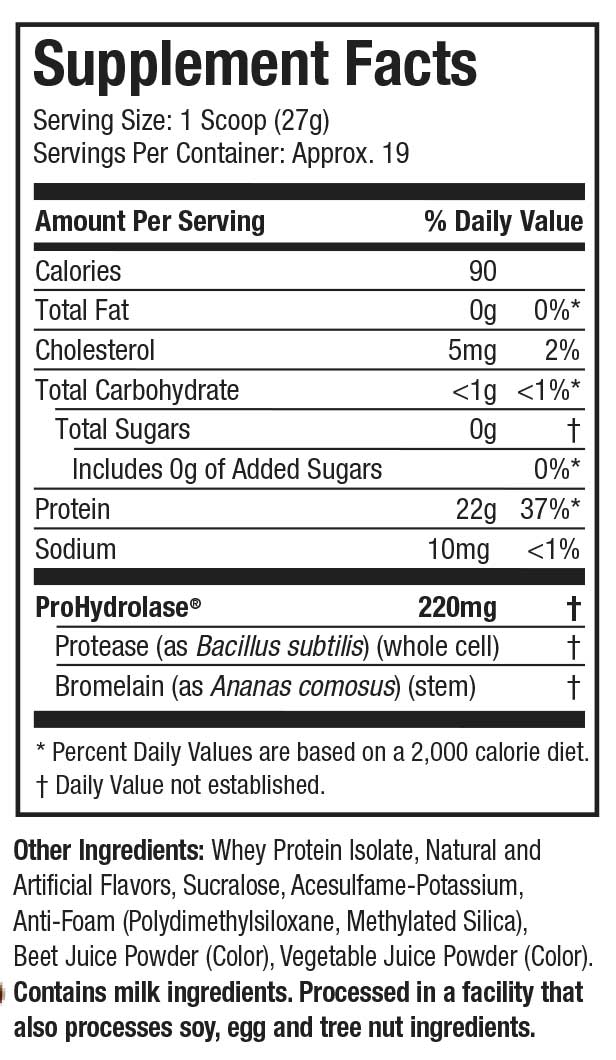 Supplement Facts: Iso Whey Clear - Arctic Cherry Blast