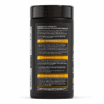 Side label of MuscleTech AlphaTest bottle showing information about its maximum-strength testosterone-boosting formula. Highlights include increased testosterone in 7 days, premium ingredients for guaranteed potency, and training support for enhanced performance.