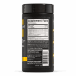 Supplement Facts panel of MuscleTech AlphaTest showing two-capsule serving with zinc, fenugreek extract, tribulus, and boron. Includes ingredient list, dosage directions, and global compliance information for testosterone support.