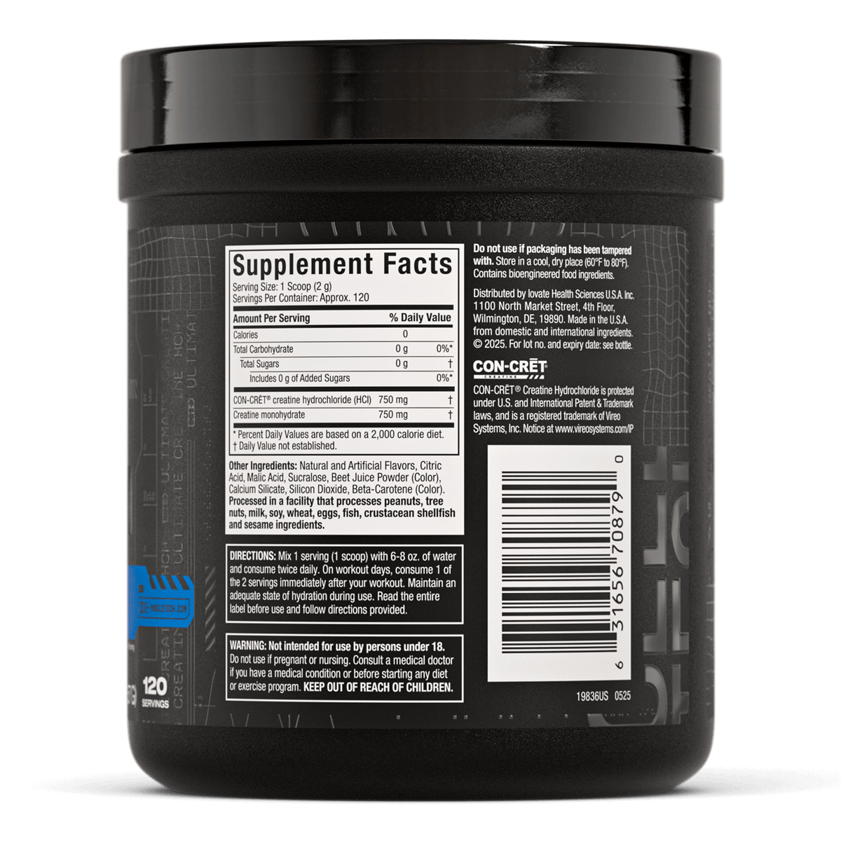 Tabla nutricional oficial de Cell-Tech Creatine HCI+ publicada por MuscleTech
