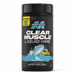 Front view of MuscleTech Clear Muscle Liquid HMB supplement bottle. Each serving provides 1g of BetaTOR® HMB in a liquid softgel format for superior absorption compared to regular HMB. Bottle contains 84 softgels, designed to support strength, muscle recovery, and performance.