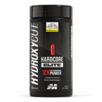 Front bottle of MuscleTech Hydroxycut Hardcore Elite, a thermogenic weight loss and energy supplement. Features bold red capsule graphic and callouts for “2X the Shredding Power,” “Locked-In Focus,” and “Next-Level Energy.” Includes branding with MuscleTech logo and label claims as America’s #1 selling weight loss supplement brand.