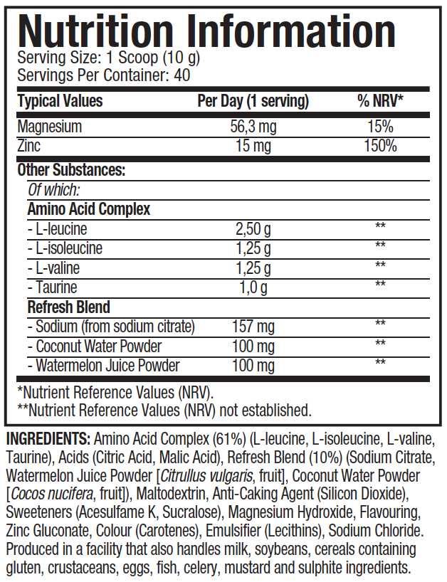 Nutritional Information - Amino Build - Tropical Twist Flavour